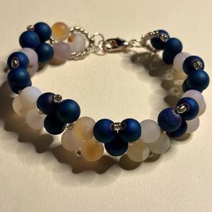 Hand crafted bracelet w/ blue & white druzy beads